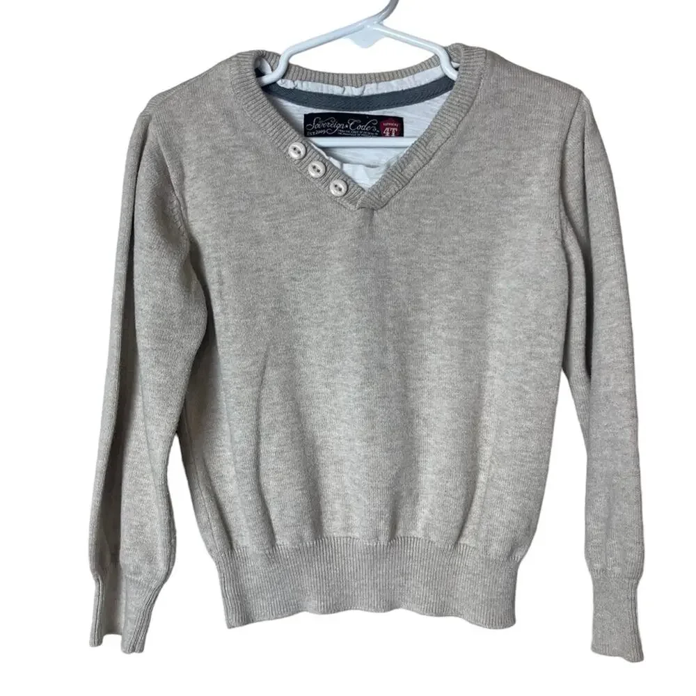 Sovereign Code V Neck Long Sleeve Sweater Oatmeal Size 4T Boys